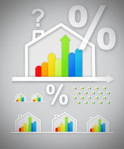 Energy efficient house graphics with question and percentage marks against grey background