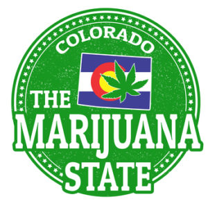 The marijuana state, Colorado grunge rubber stamp, vector illustration