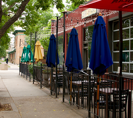 Restaurant sidewalk patio in City Park Denver.